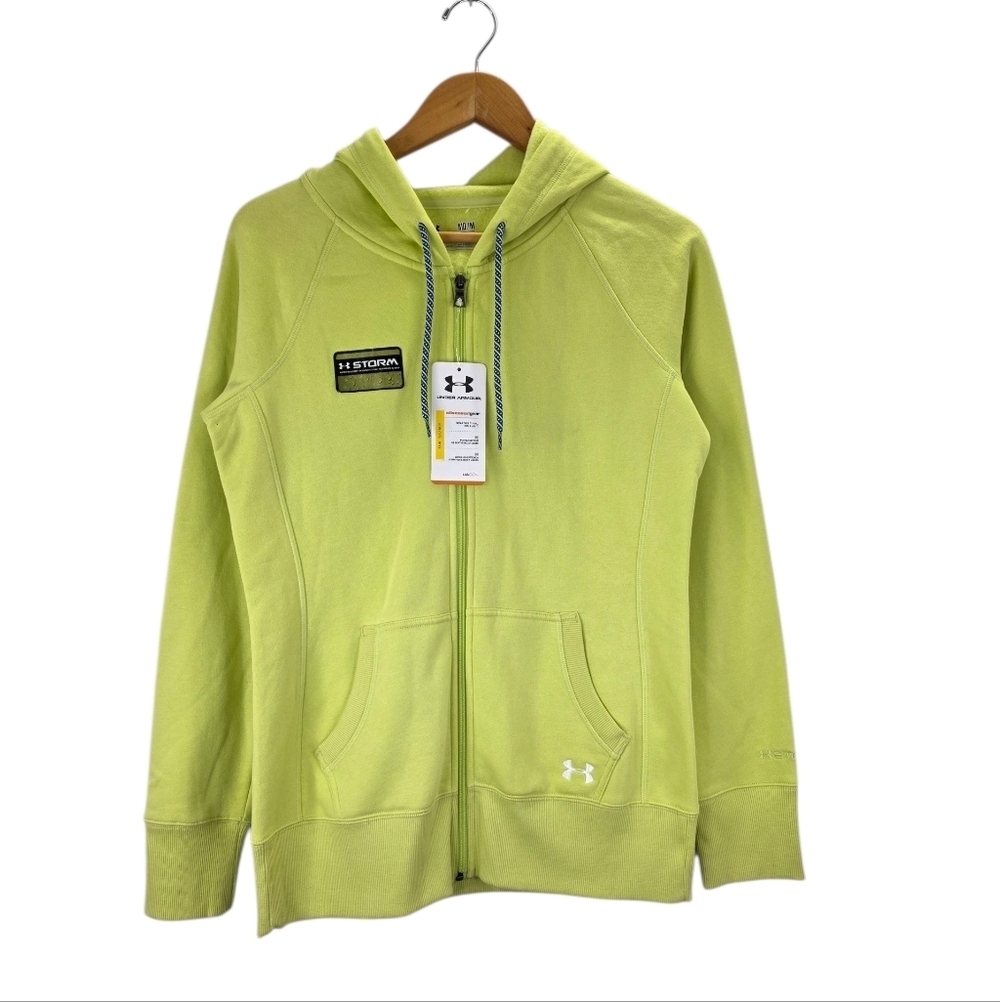NWT Under Armour Womens Full Zip Long Sleeve Hooded Sweatshirt Lime Green Size M